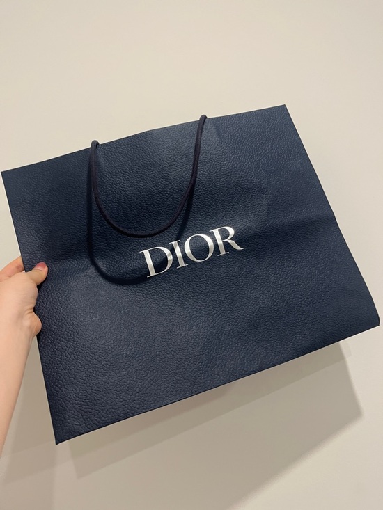Dior Handbags - Dior Navy and White Large Logo Textured Paper Bag NEW GWP